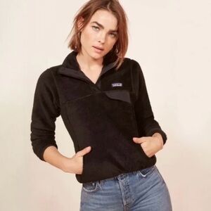 Patagonia Snap-T Black Fleece Jacket Pullover Women's Size Large